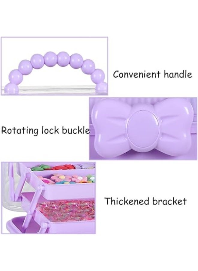 Cute Hair Accessories Organizer 3-Layers Kids Jewelry Storage Box Plastic Hair Accessories holder for Girls (Purple) - Image 5